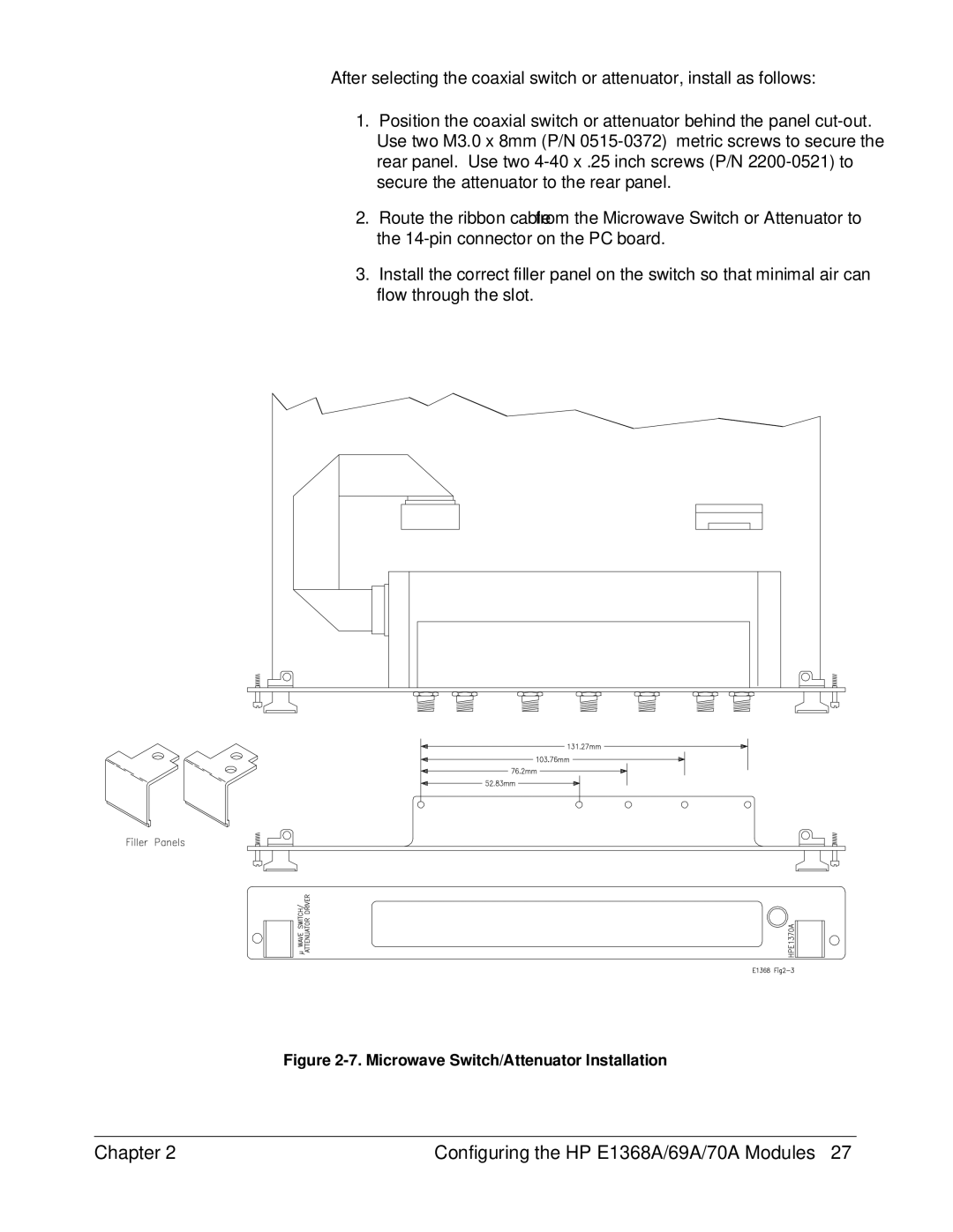 HP E1368A manual Microwave Switch/Attenuator Installation 