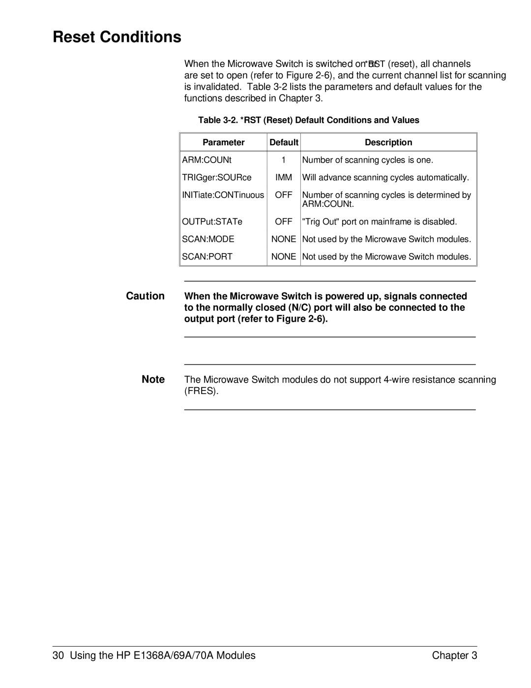 HP E1368A manual Reset Conditions 