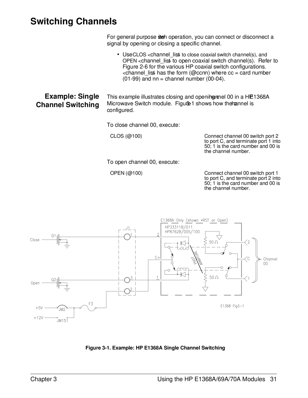 HP E1368A manual Switching Channels, Example Single Channel Switching 