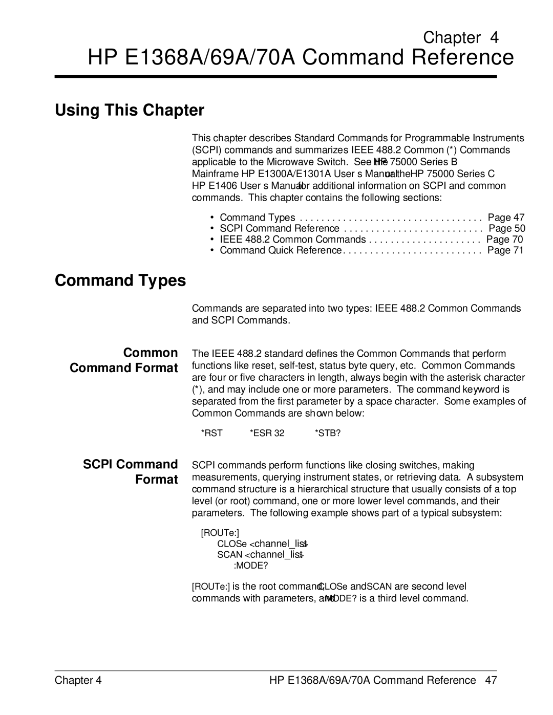 HP E1368A manual Command Types, Common Command Format, Scpi Command Format 