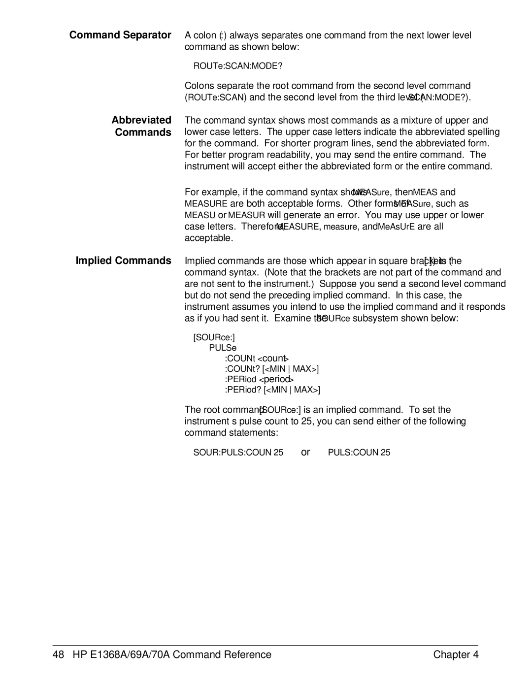 HP manual HP E1368A/69A/70A Command Reference Chapter 