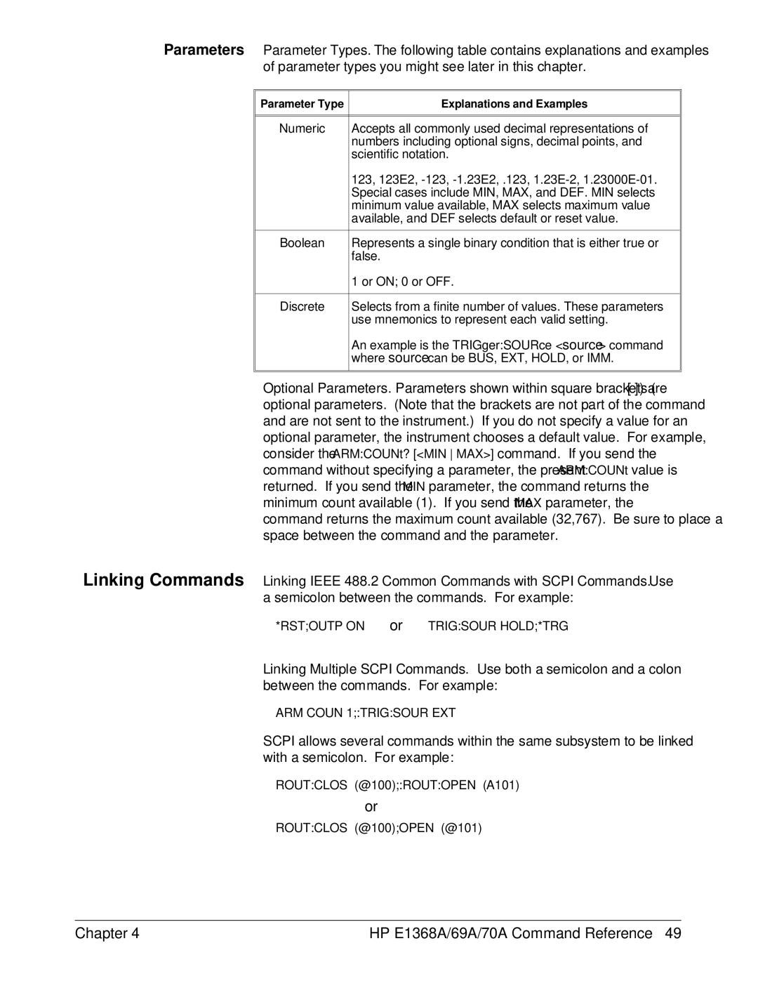 HP E1368A manual Semicolon between the commands. For example 