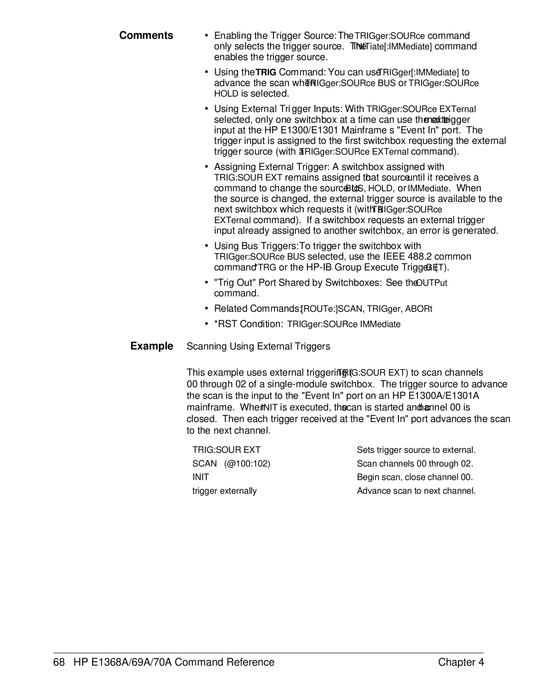 HP E1368A manual ∙ Trig Out Port Shared by Switchboxes See the OUTPut command, Example Scanning Using External Triggers 