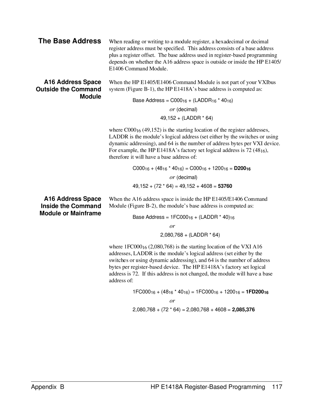 HP E1418A manual A16 Address Space Outside the Command Module 