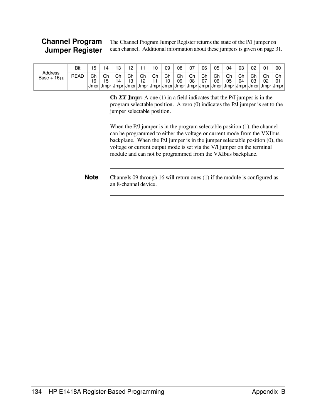 HP E1418A manual Channel Program Jumper Register 