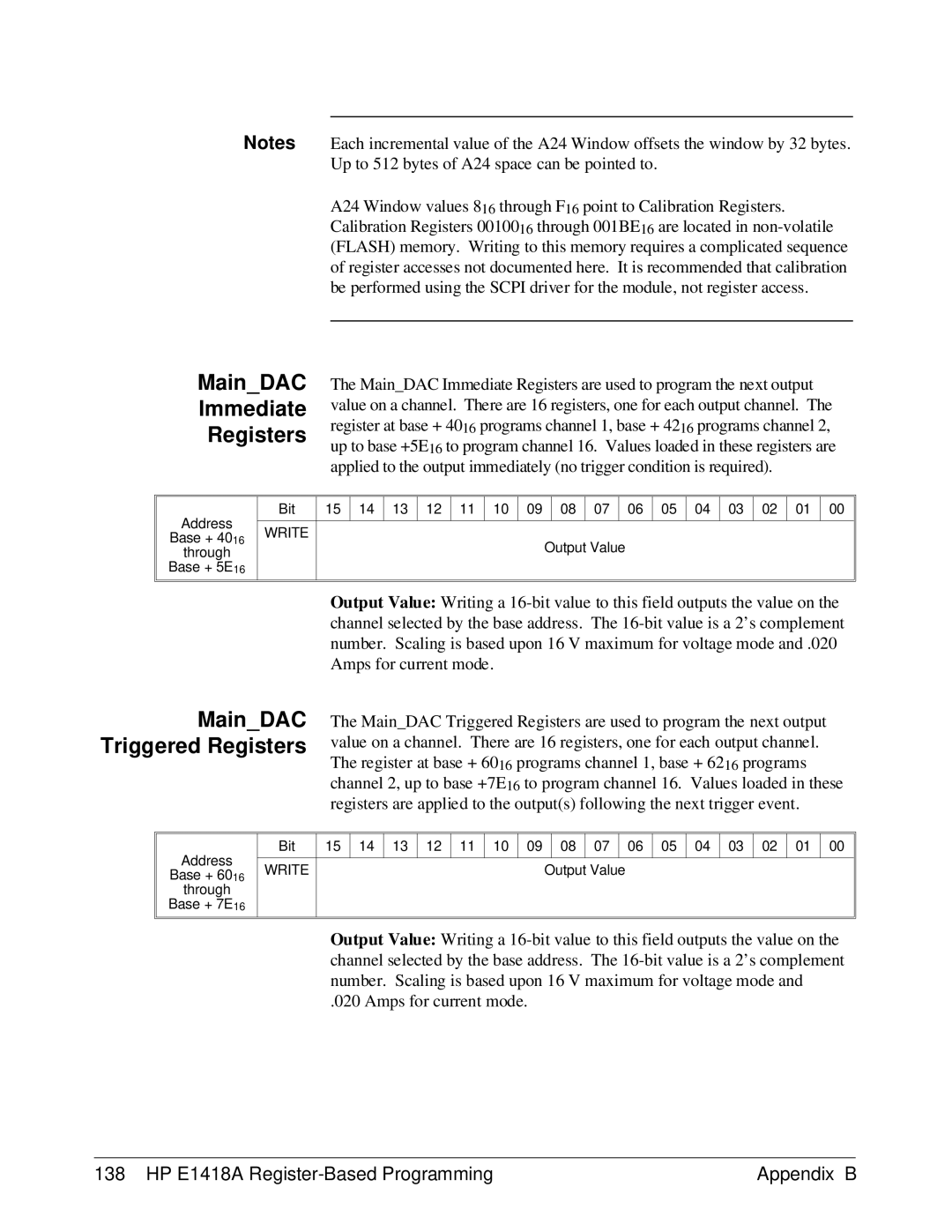 HP E1418A manual MainDAC Immediate Registers, MainDAC Triggered Registers 