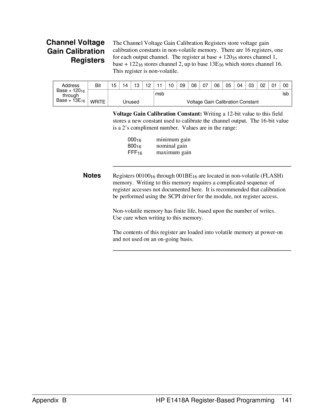 HP E1418A manual Channel Voltage Gain Calibration Registers 