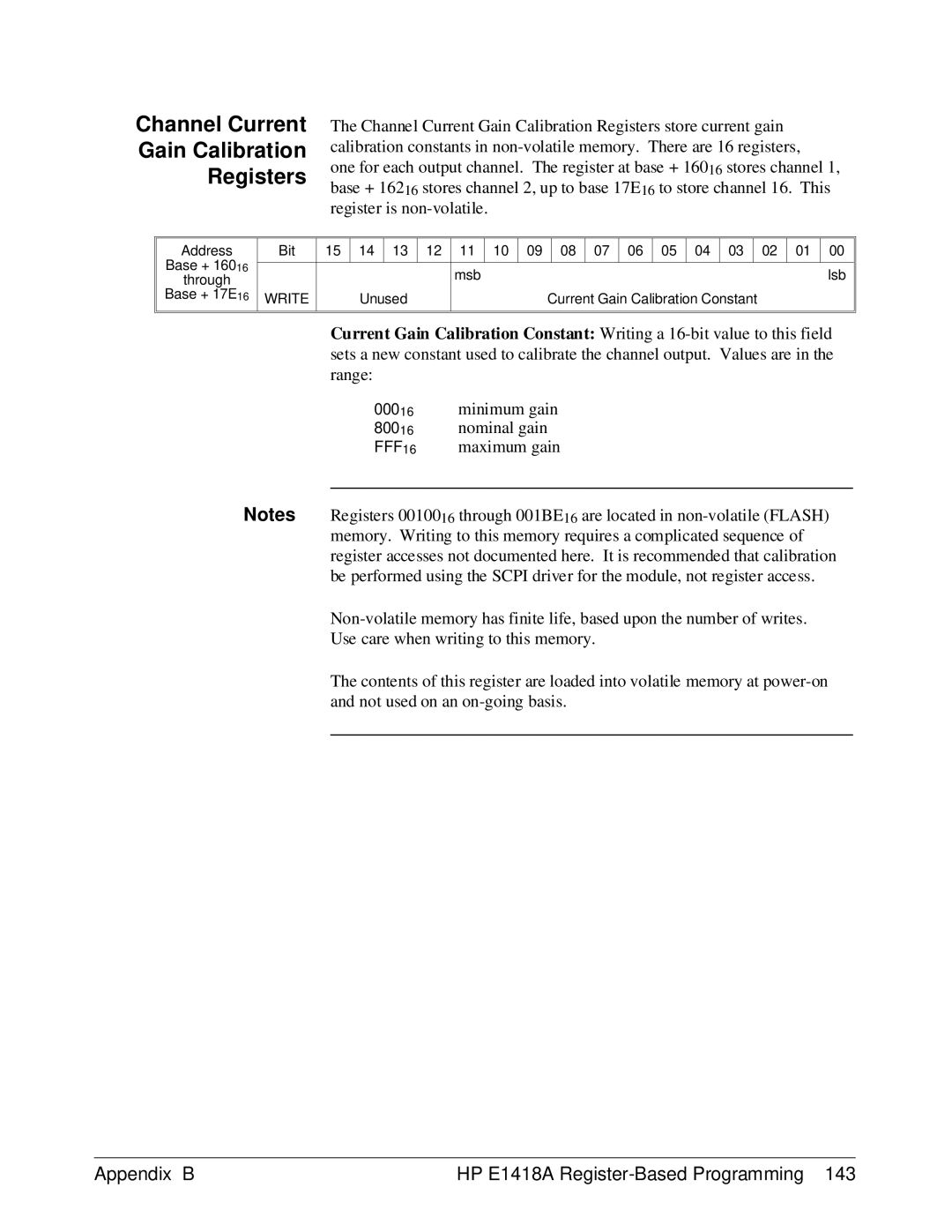 HP E1418A manual Channel Current Gain Calibration Registers 