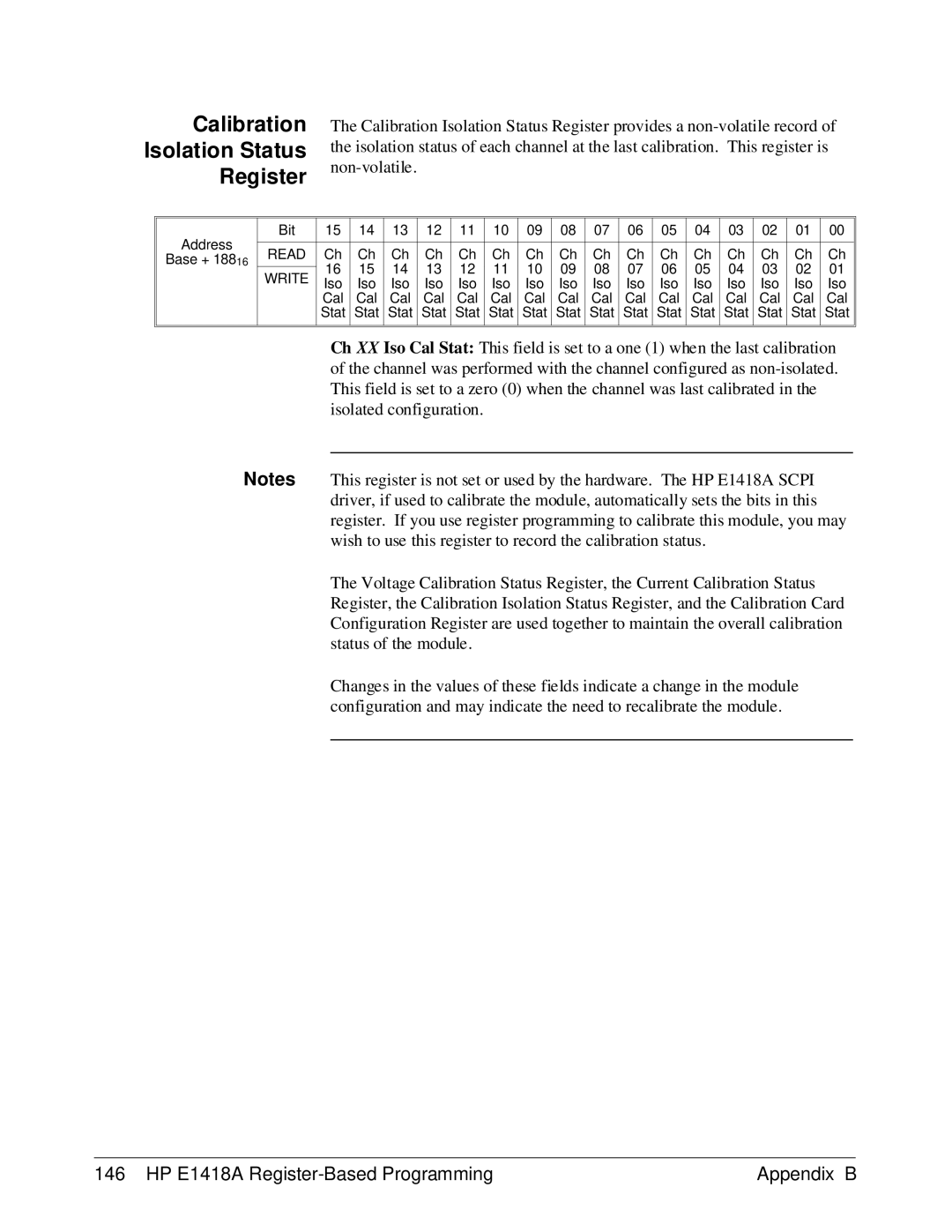 HP E1418A manual Calibration Isolation Status Register 