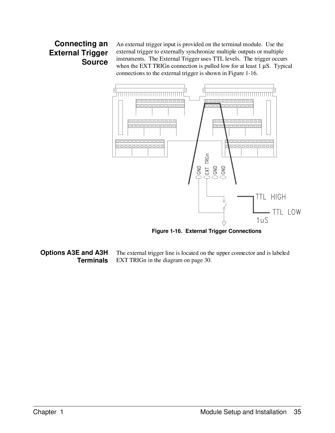 HP E1418A manual Connecting an External Trigger Source, External Trigger Connections 