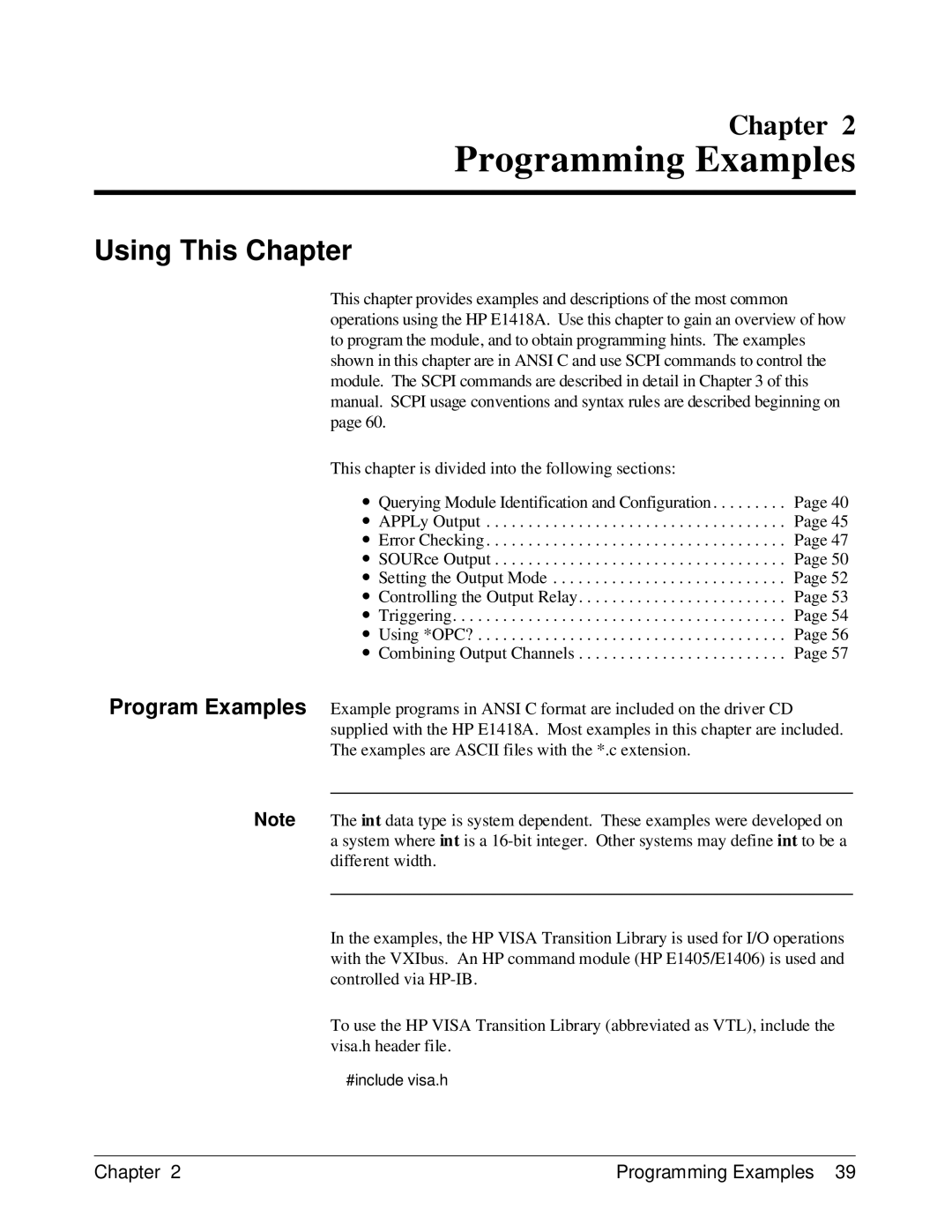 HP E1418A manual Programming Examples 