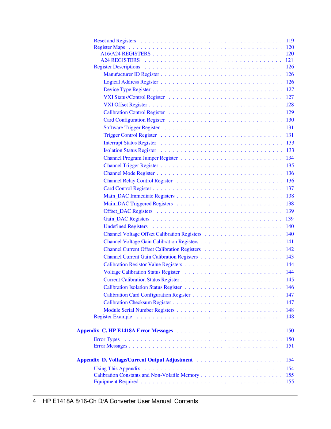 HP E1418A manual Appendix D. Voltage/Current Output Adjustment 