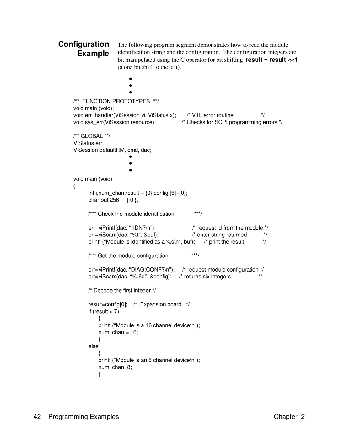 HP E1418A manual Configuration Example, Function Prototypes 