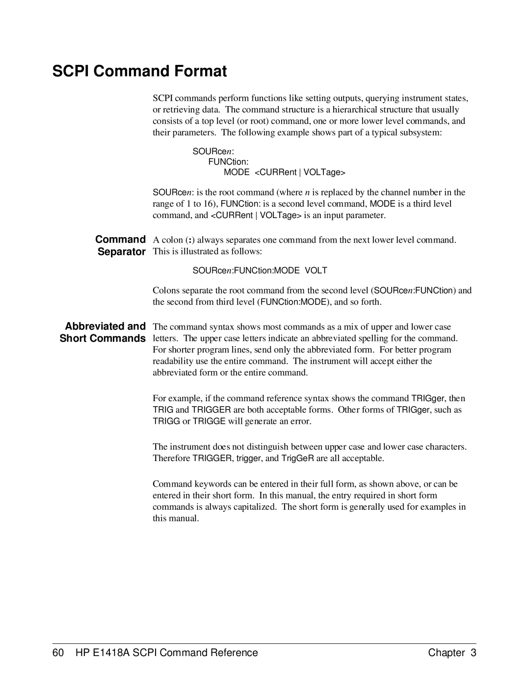 HP E1418A manual Scpi Command Format, Command Separator 