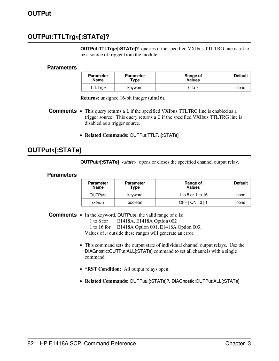 HP E1418A manual OUTPut OUTPutTTLTrgnSTATe?, OUTPutnSTATe 