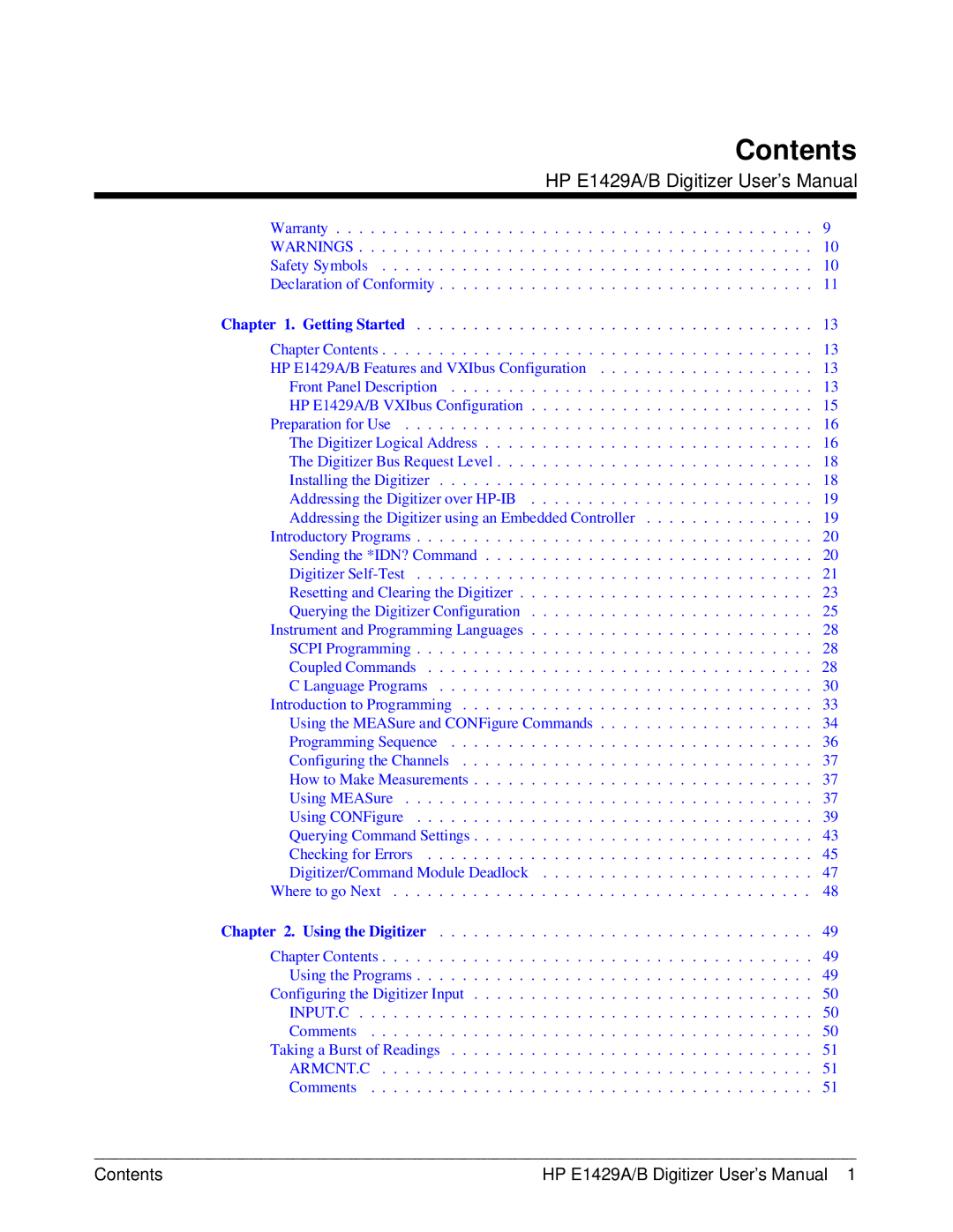 HP E1429A manual Contents 