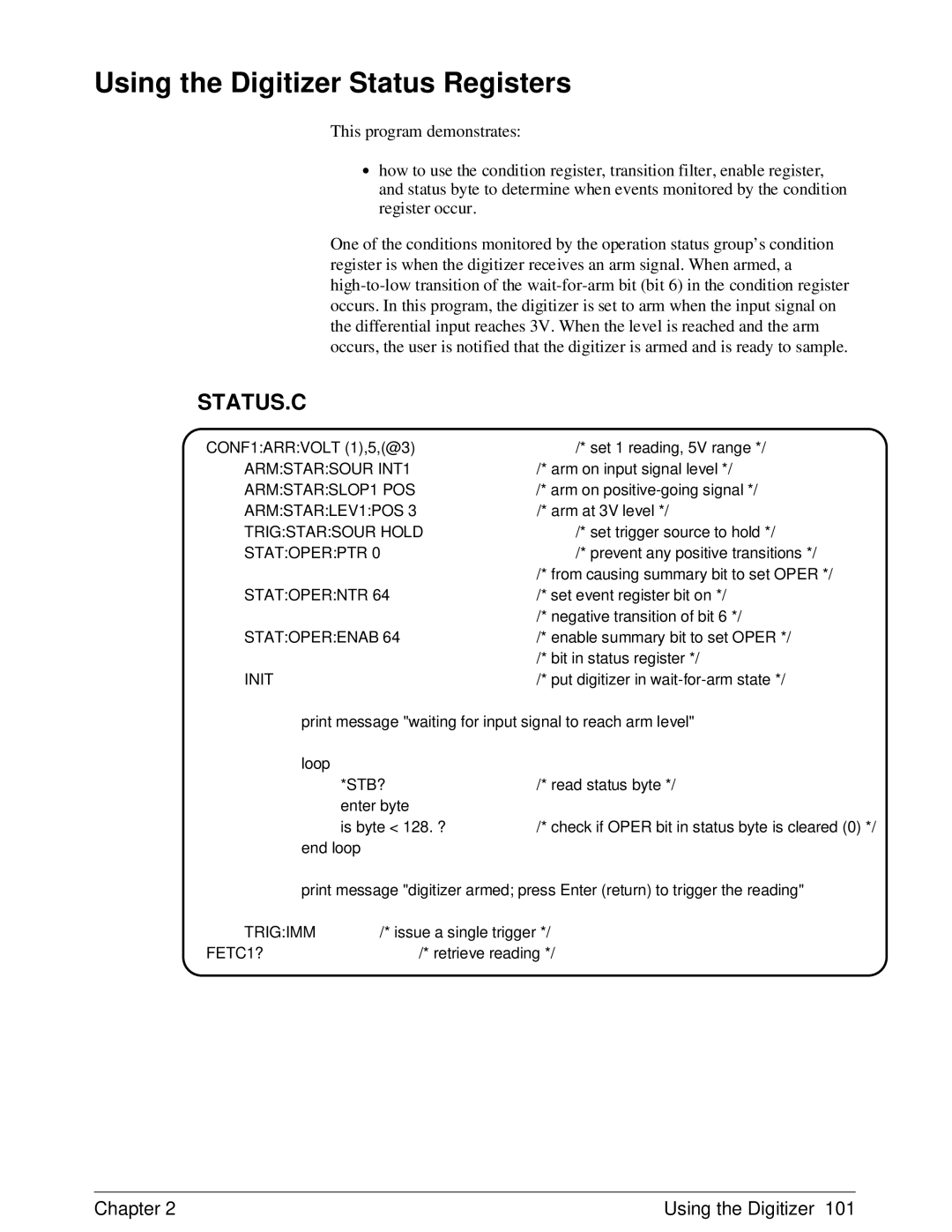 HP E1429A manual Using the Digitizer Status Registers, Status.C 