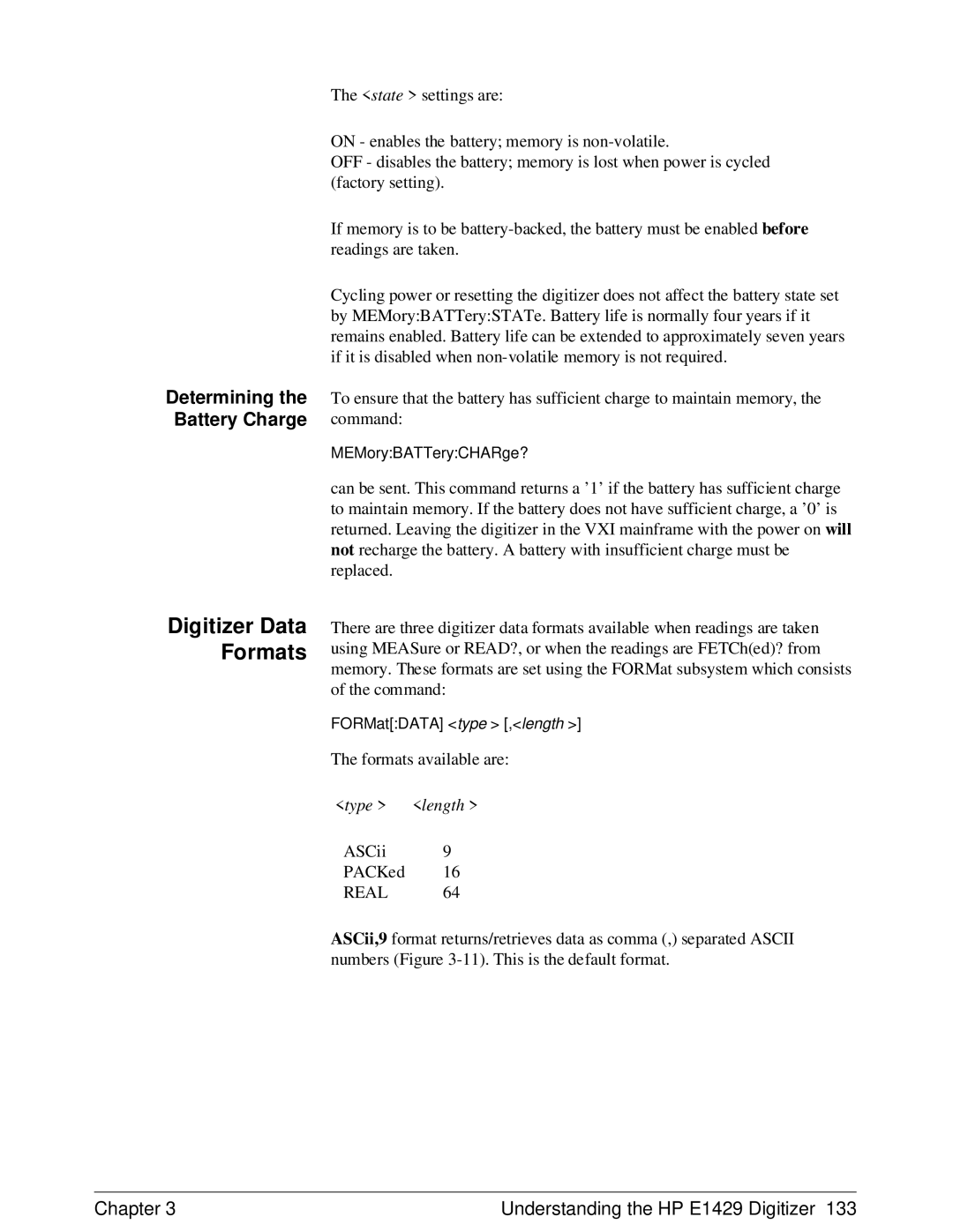 HP E1429A manual Digitizer Data Formats, Determining the Battery Charge 