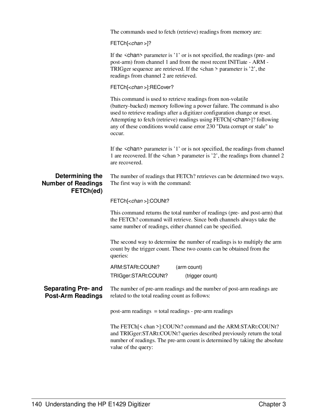 HP E1429A manual Determining Number of Readings FETChed, Separating Pre- and Post-Arm Readings 