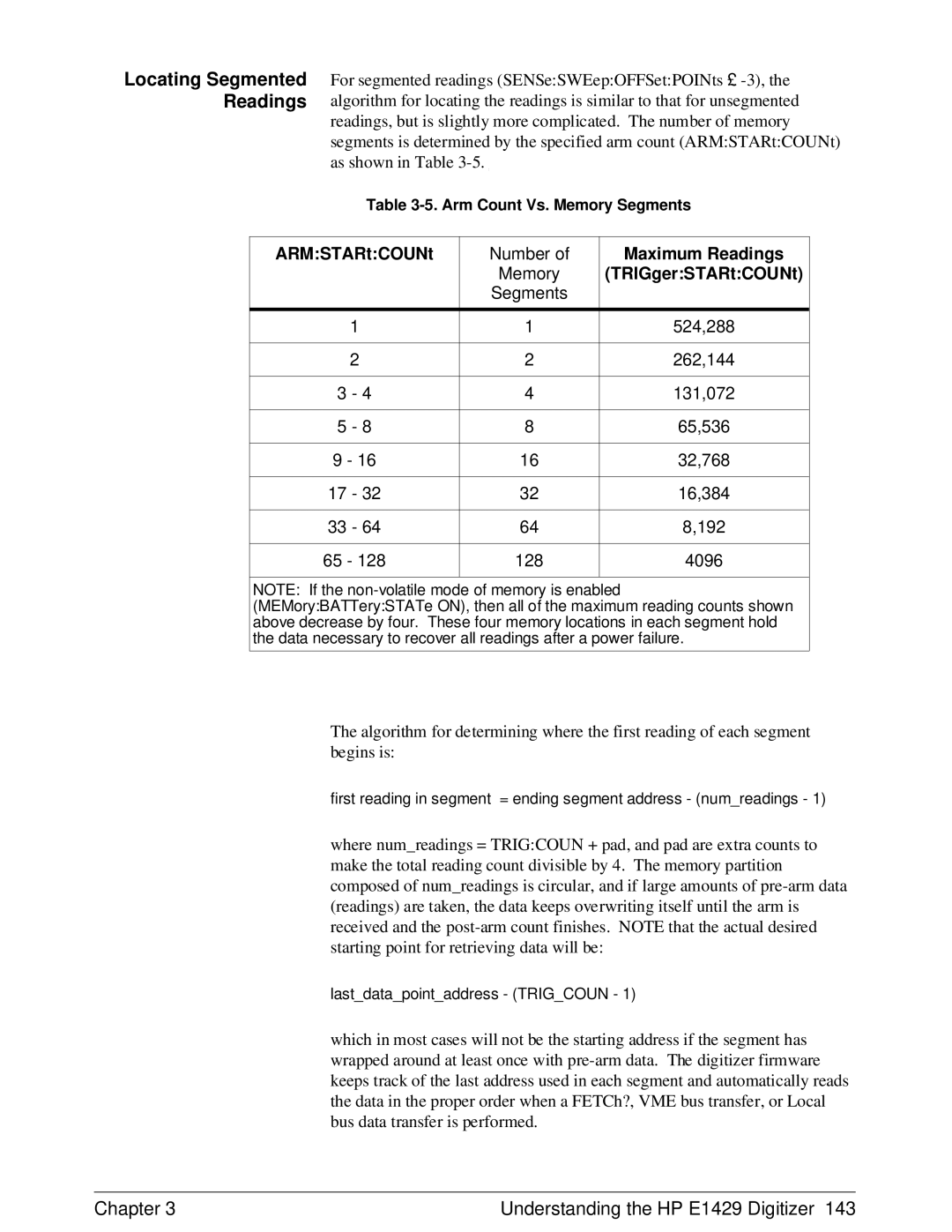 HP E1429A manual Locating Segmented Readings, ARMSTARtCOUNt, Maximum Readings 