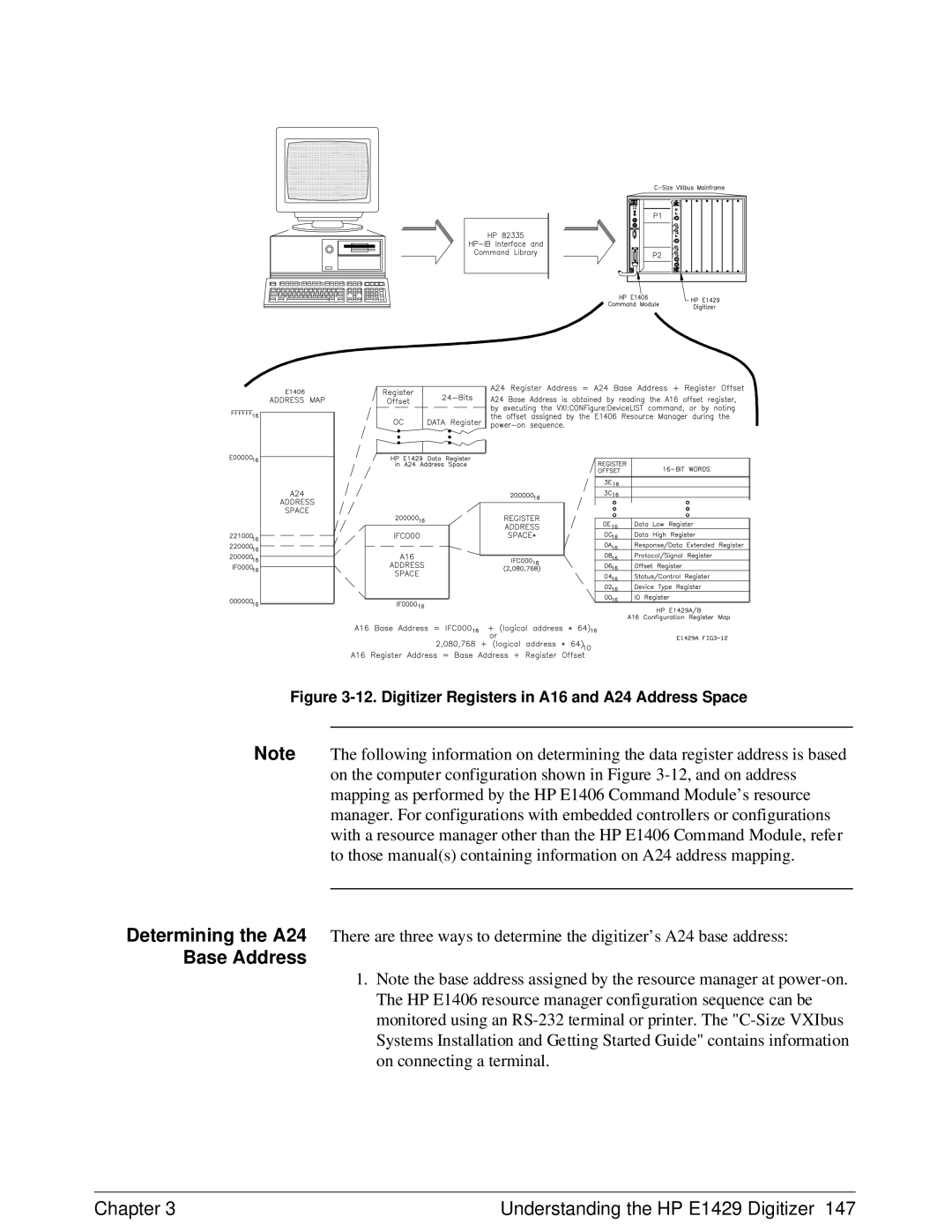 HP E1429A manual Base Address, Digitizer Registers in A16 and A24 Address Space 