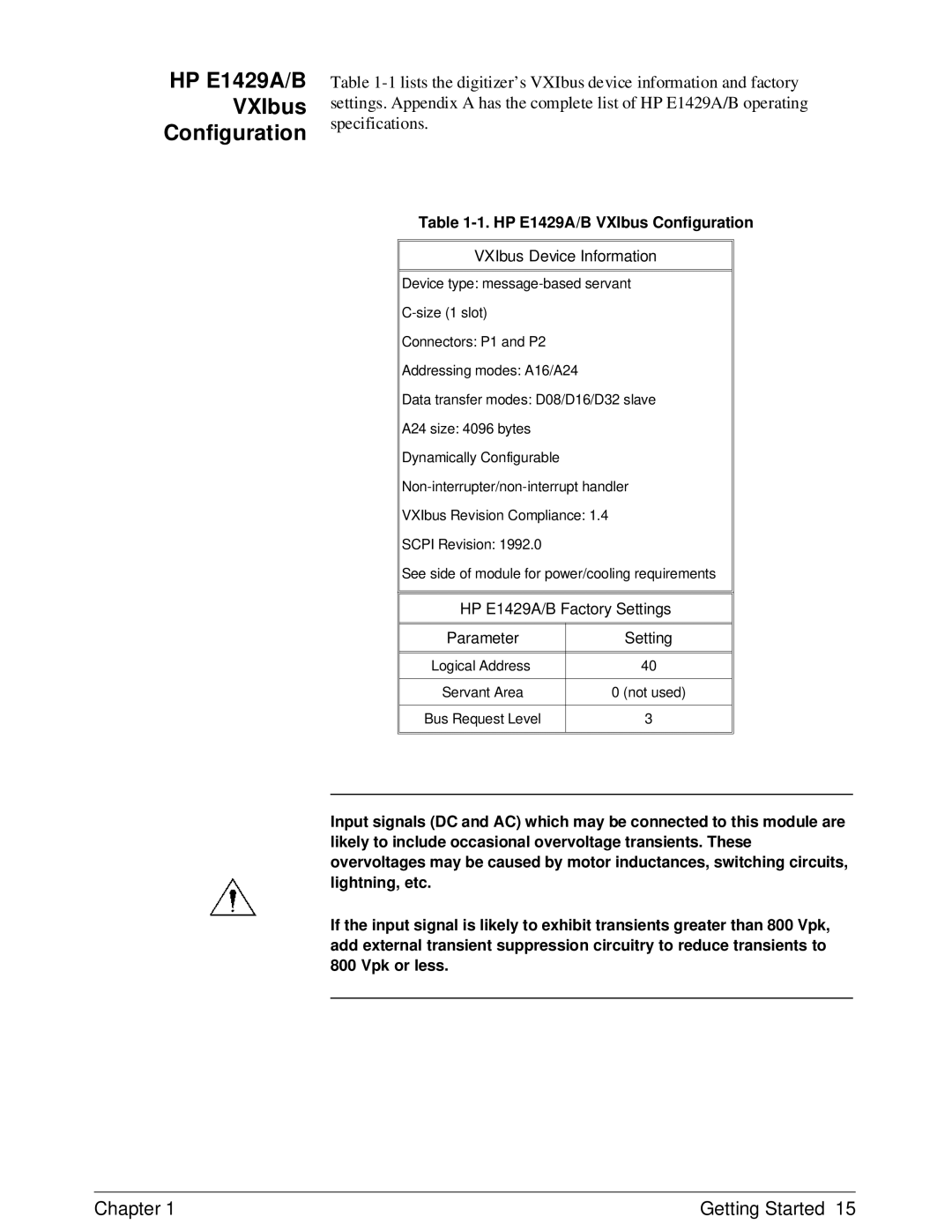 HP manual HP E1429A/B VXIbus Configuration 