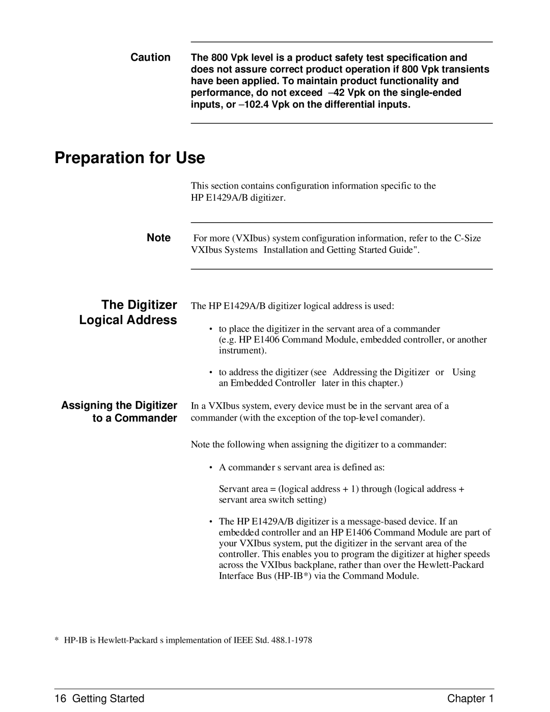 HP E1429A manual Preparation for Use, Digitizer Logical Address, Assigning the Digitizer to a Commander 