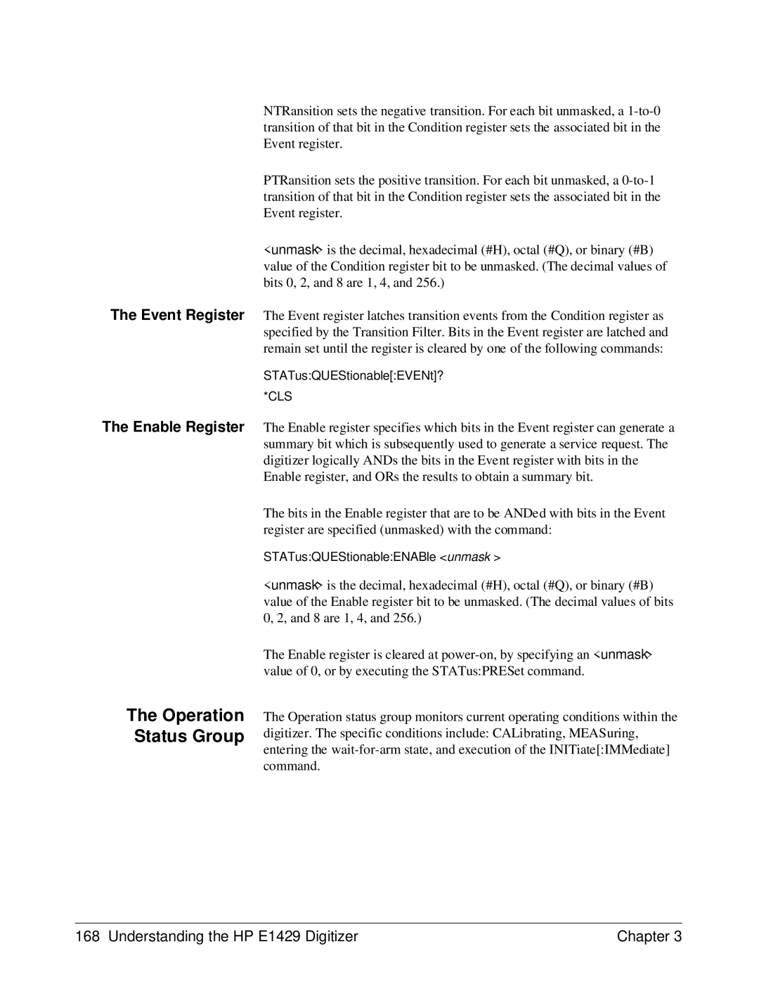 HP E1429A manual Operation Status Group, Enable Register 