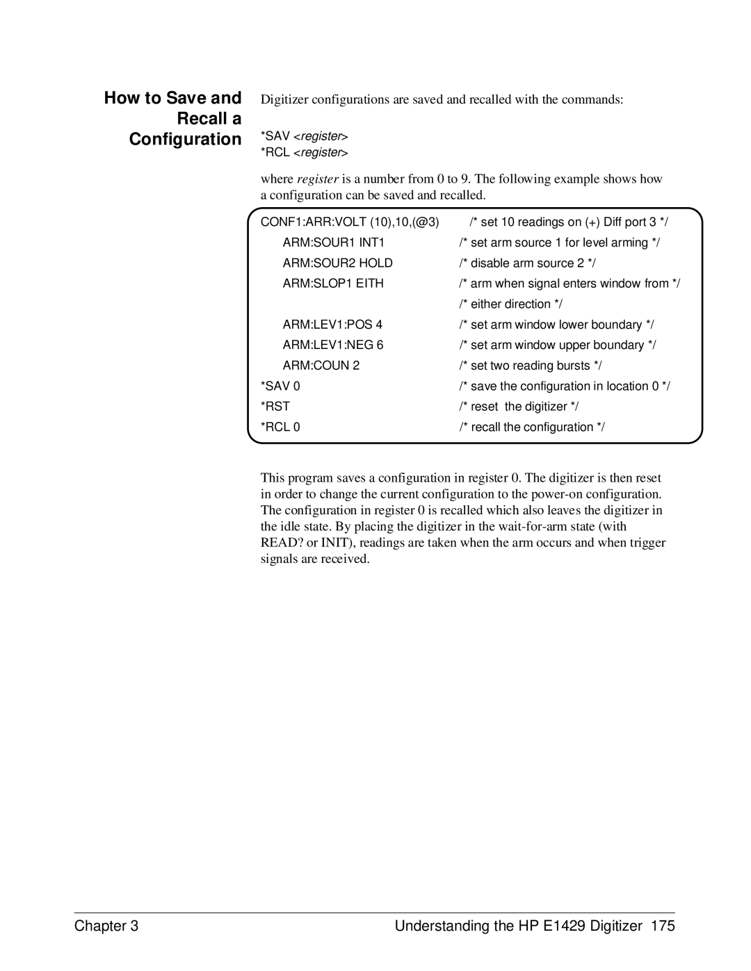 HP E1429A manual How to Save and Recall a Configuration, Rst 