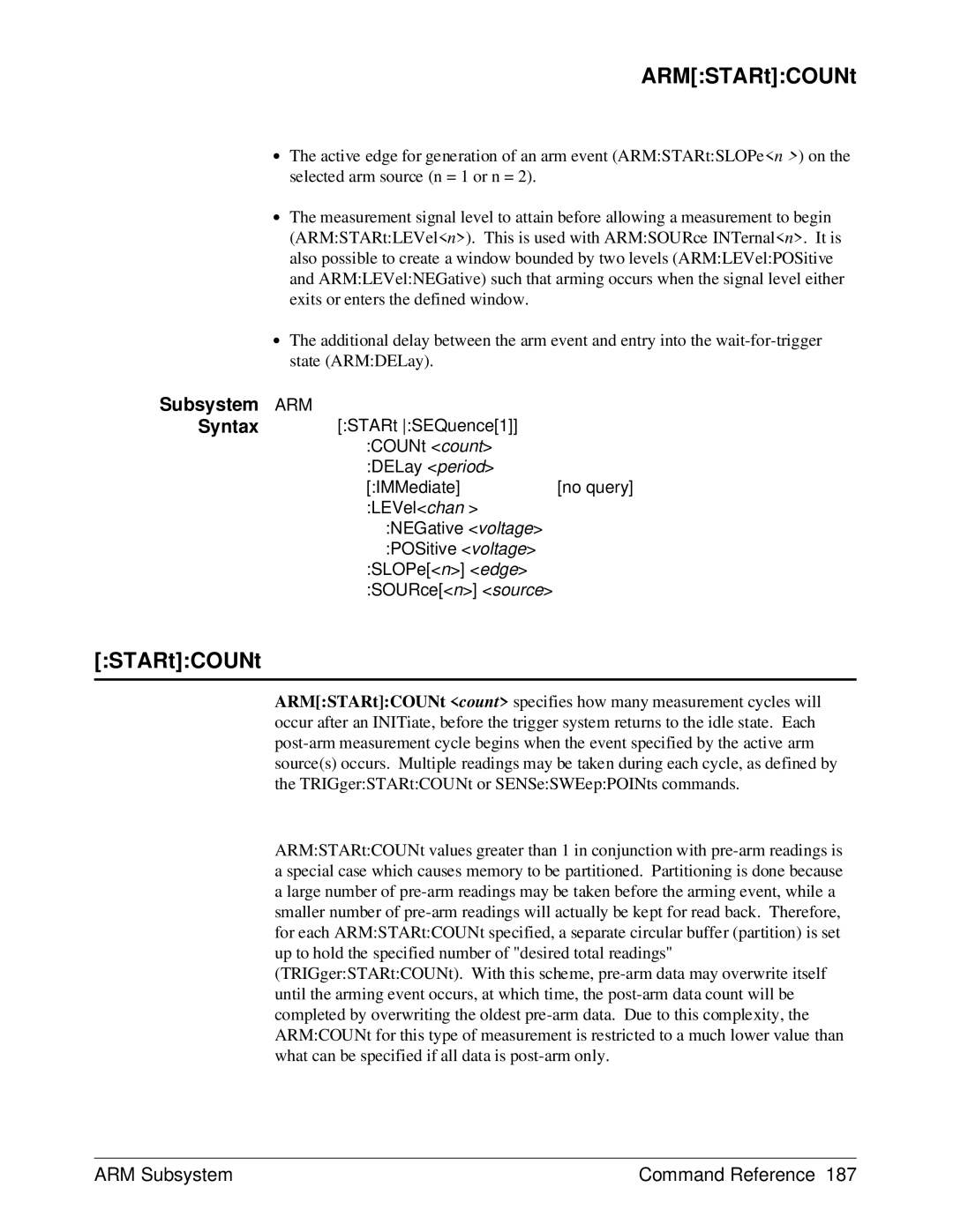 HP E1429A manual ARMSTARtCOUNt, Syntax, Subsystem 