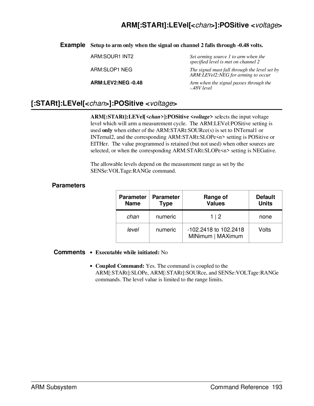 HP E1429A manual ARMSTARtLEVelchanPOSitive voltage 