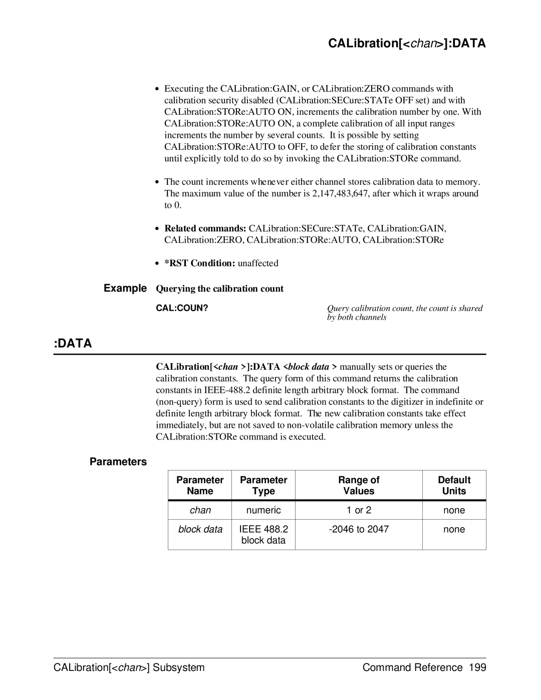 HP E1429A manual CALibrationchanDATA, Data 