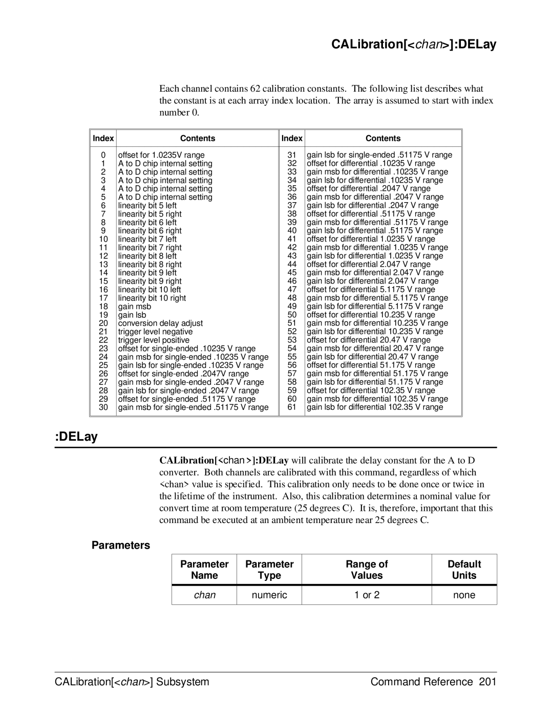 HP E1429A manual CALibrationchanDELay 