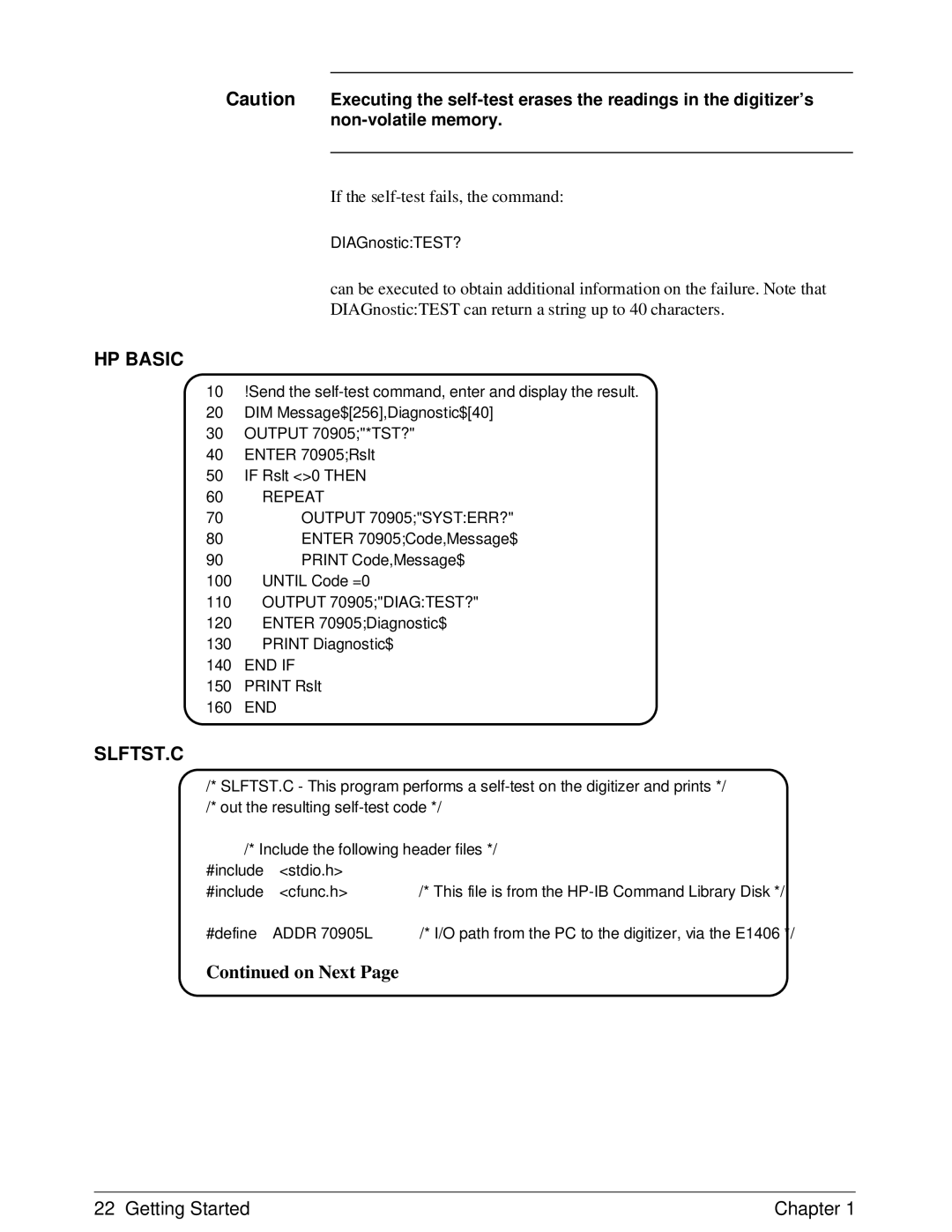 HP E1429A manual Slftst.C, Repeat Output 70905SYSTERR? 