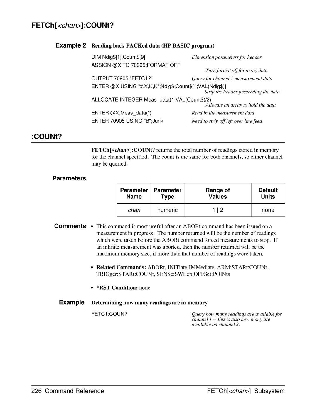 HP E1429A manual FETChchanCOUNt?, FETC1COUN? 