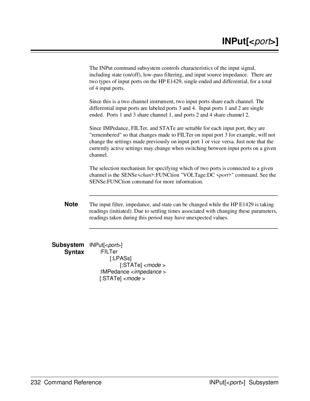 HP E1429A manual Subsystem INPutport 