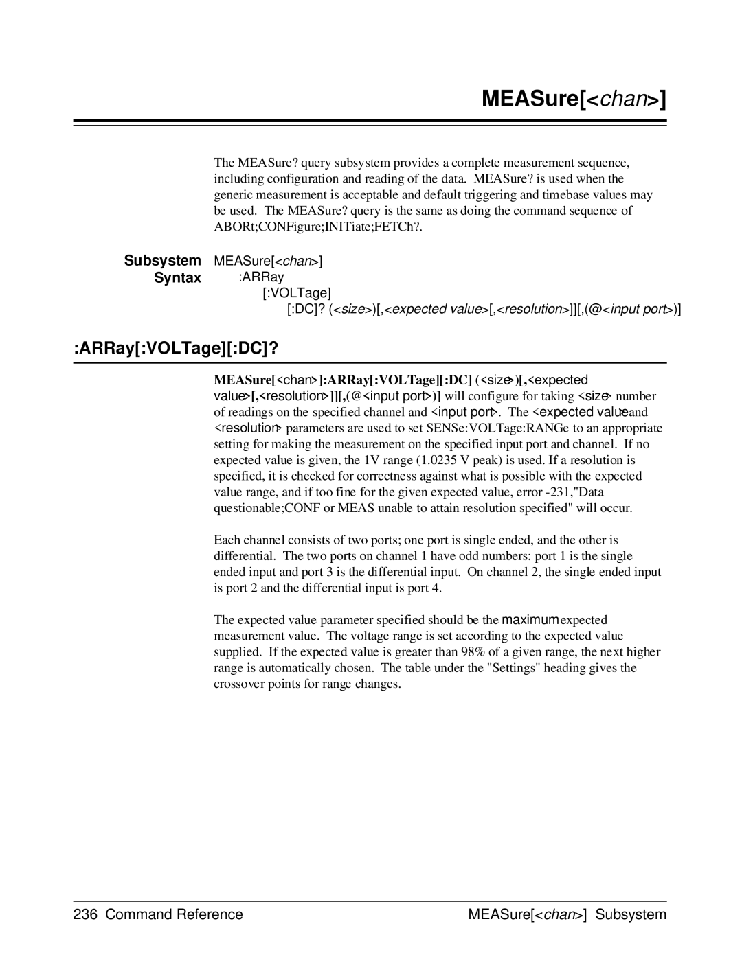 HP E1429A manual ARRayVOLTageDC?, MEASurechanARRayVOLTageDC size,expected 