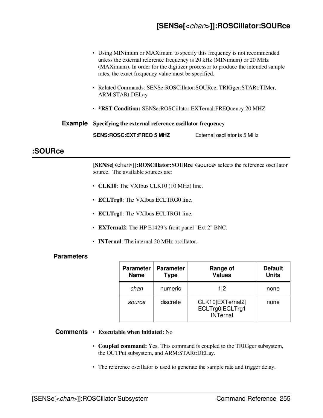 HP E1429A manual SENSechanROSCillatorSOURce 