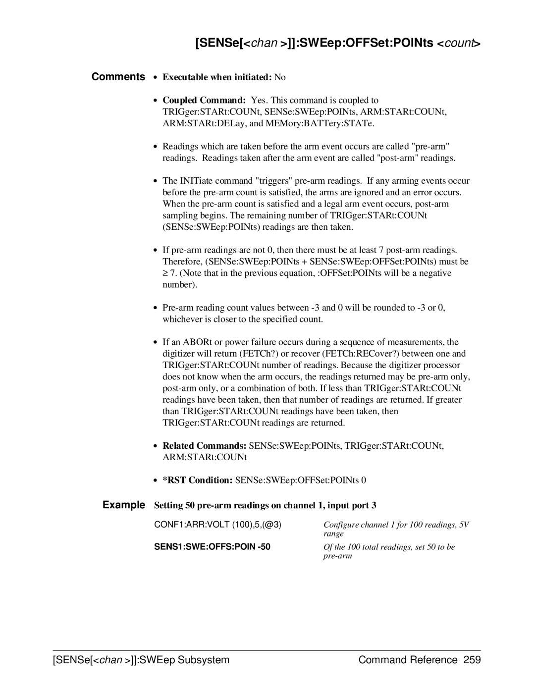 HP E1429A manual Example Setting 50 pre-arm readings on channel 1, input port 