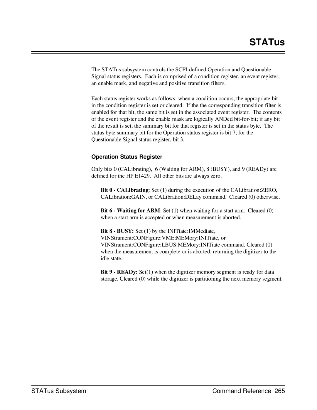 HP E1429A manual STATus, Operation Status Register 