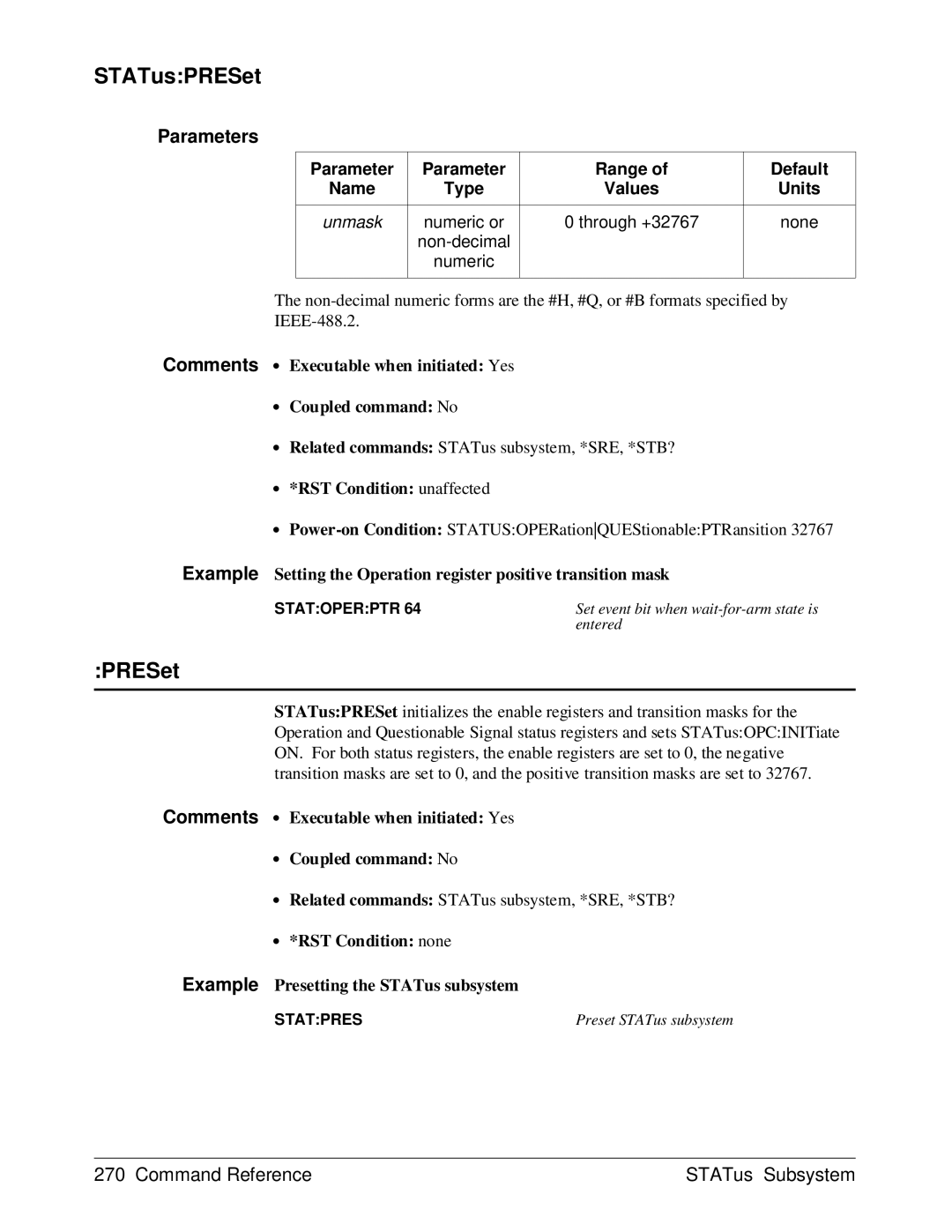 HP E1429A manual STATusPRESet 