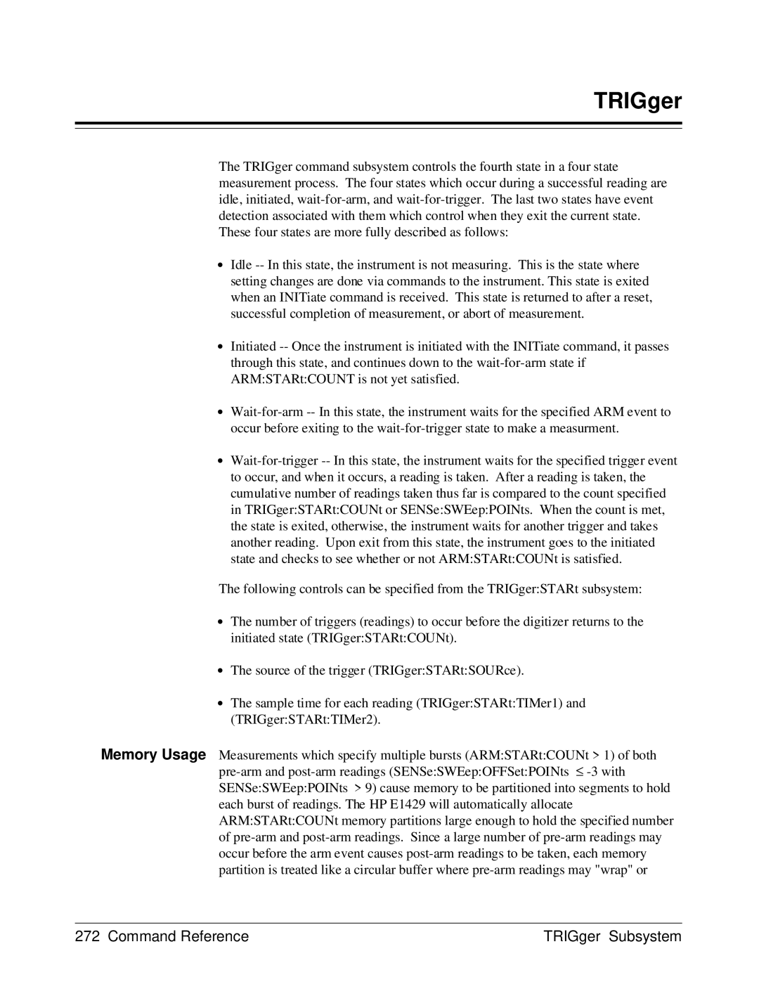 HP E1429A manual Command Reference TRIGger Subsystem 