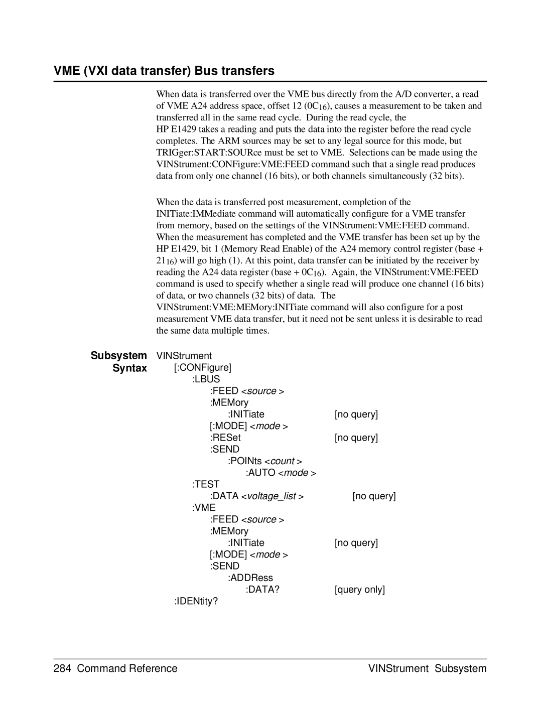 HP E1429A manual VME VXI data transfer Bus transfers, Data voltagelist 