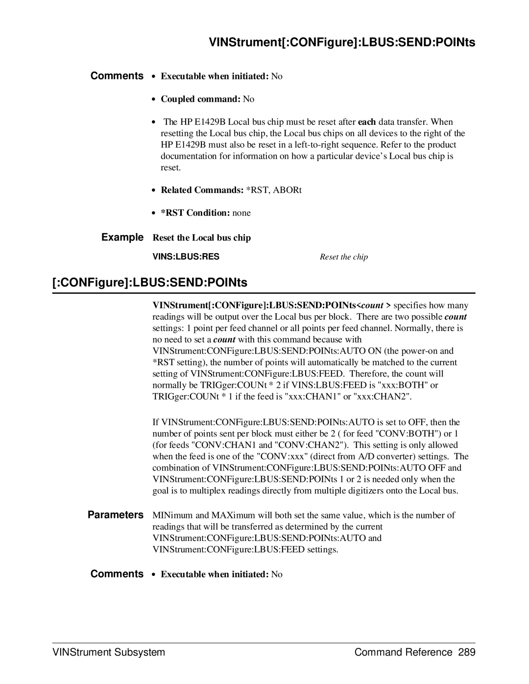 HP E1429A manual VINStrumentCONFigureLBUSSENDPOINts 