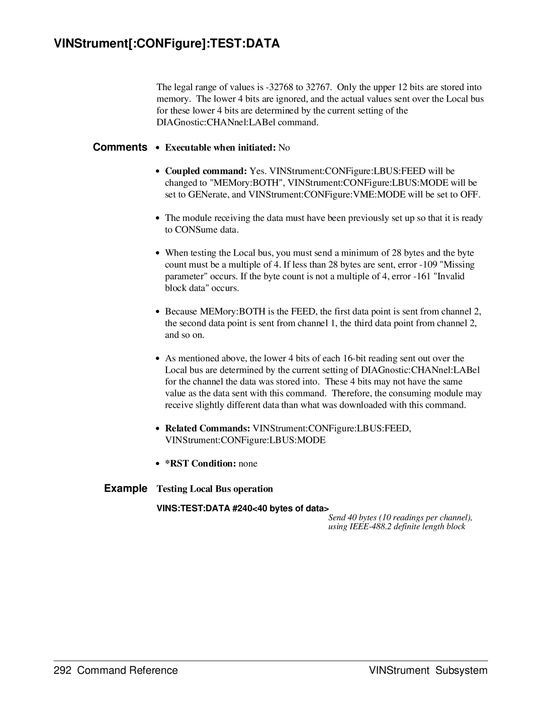 HP E1429A manual ∙ *RST Condition none Example Testing Local Bus operation 