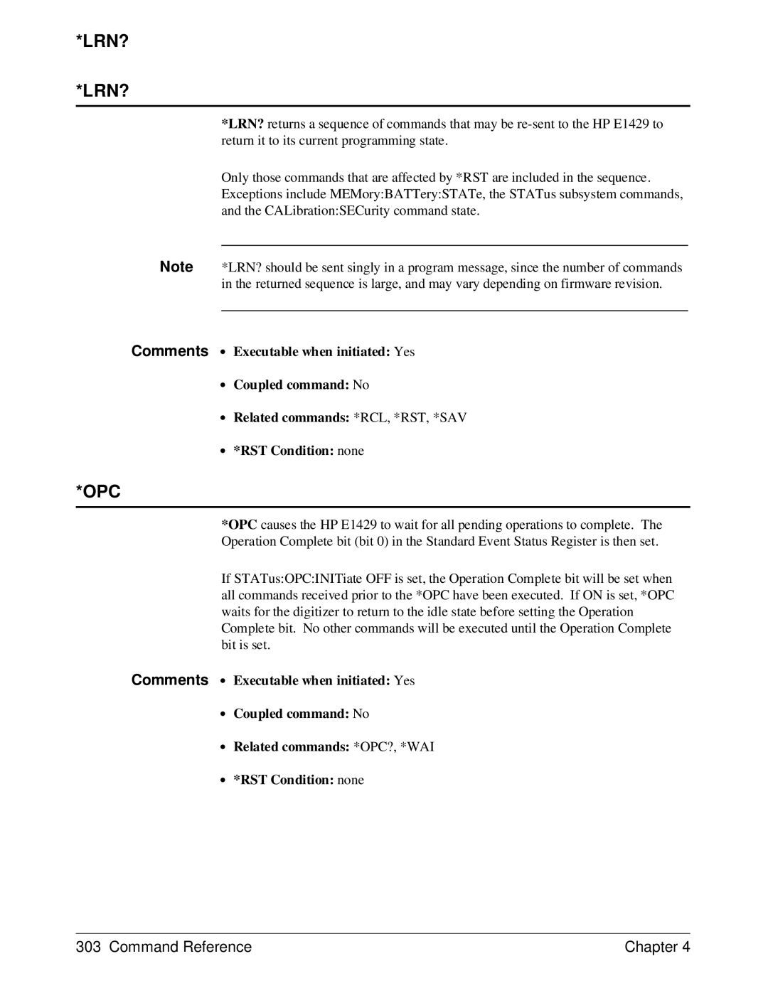 HP E1429A manual Lrn?, Opc 