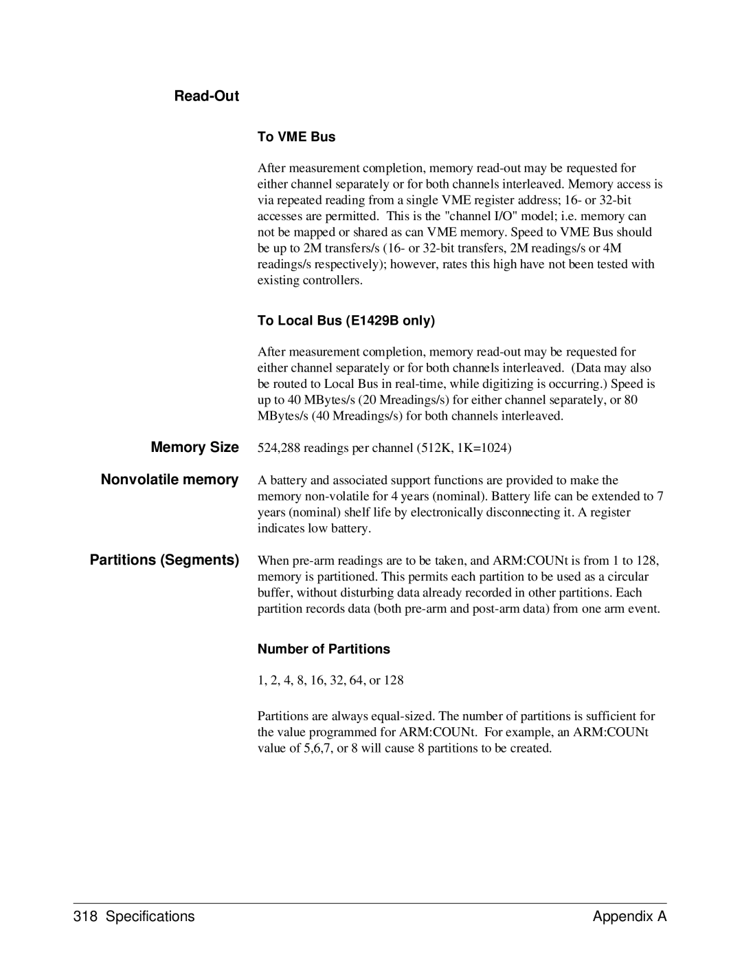 HP E1429A manual Read-Out, To VME Bus, To Local Bus E1429B only, Number of Partitions 