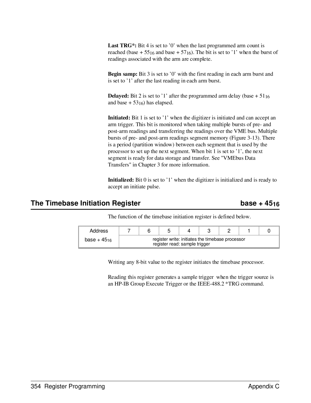 HP E1429A manual Timebase Initiation Registerbase + 