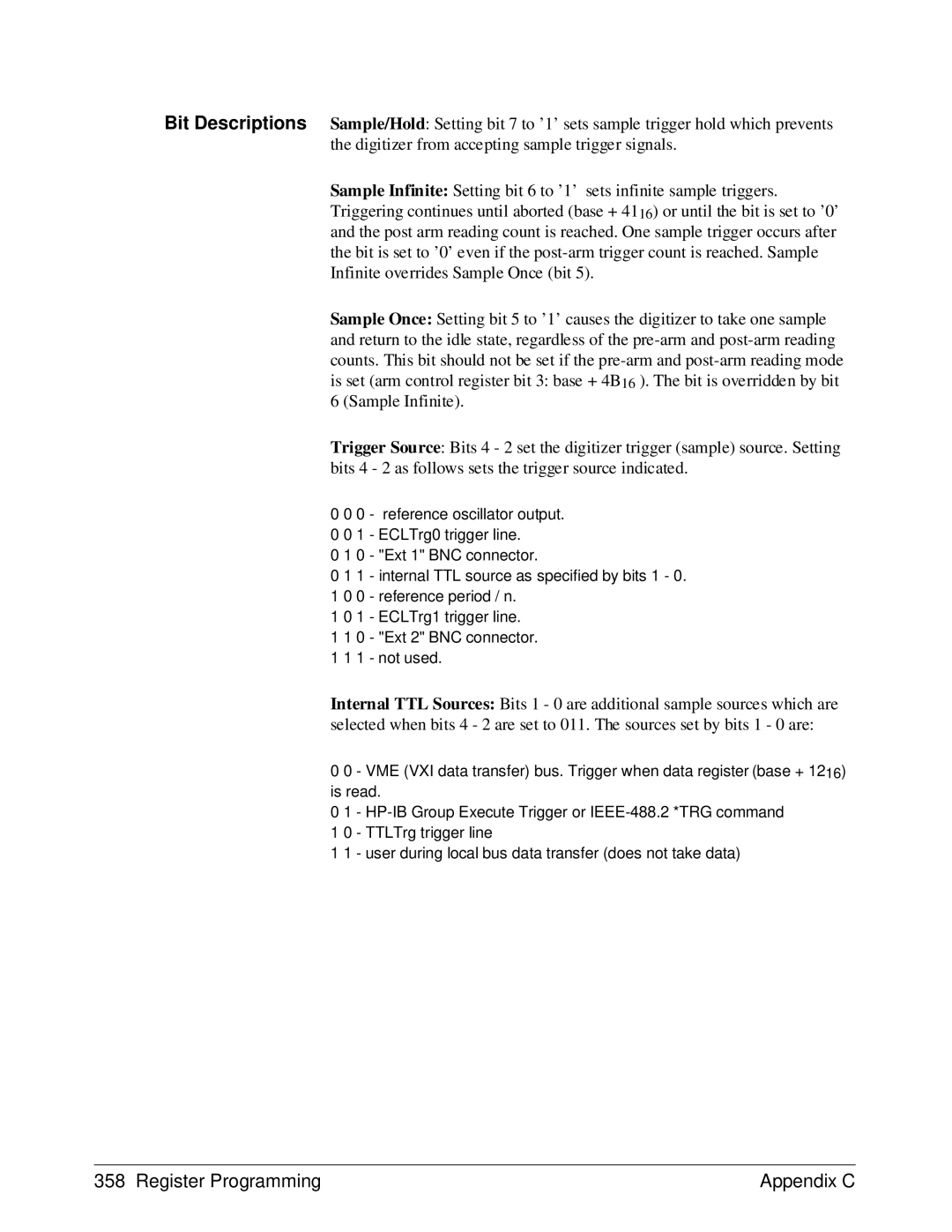 HP E1429A manual Register Programming Appendix C 