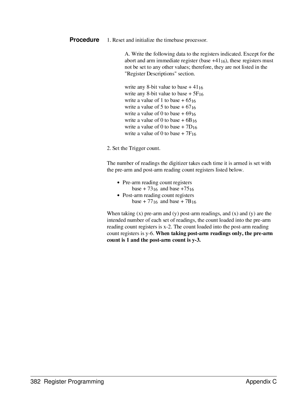 HP E1429A manual Count is 1 and the post-arm count is y-3 